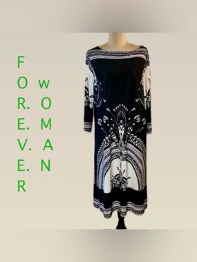 Forever 21 Black and White Long Sleeve Dress, 2X